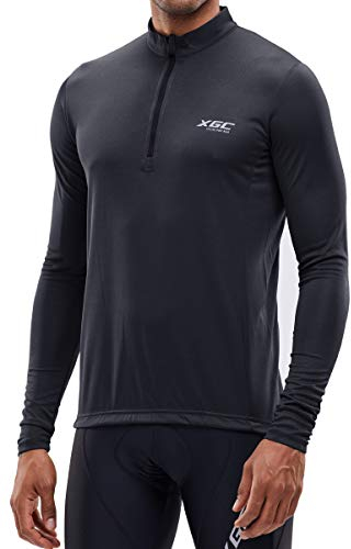 Herren Kurzarm/Langarm Radtrikot Fahrradtrikot Radshirt Fahrradshirts Fahrradbekleidung für Männer mit Elastische Atmungsaktive Schnell Trocknen Stoff (039 Black, XL)