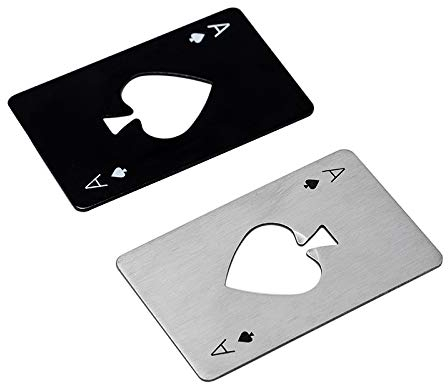 Bottle Opener,2pcs Stainless Steel Playing Card Ace Beer Opener Men's Gift Spades Poker Bar Tool (Black & Silver)