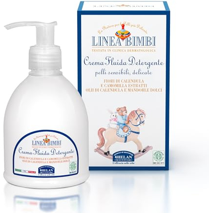 Helan, Linea Bimbi - Feuchtigkeitscreme Baby und Kind, Sanfte Waschcreme mit Kamille, Mandelöl und Calendula, Beruhigend und Pflegend für die Empfindliche Kinder und Babyhaut, Made in Italy, 240 ml