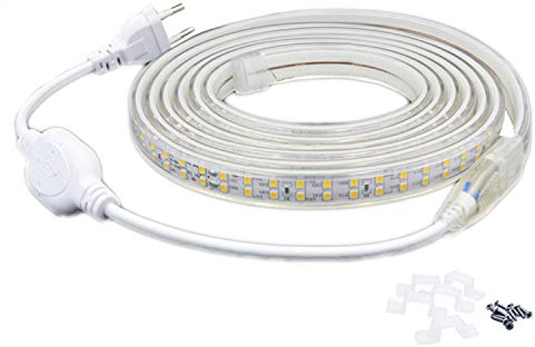 FOLGEMIR 8m LED Band Warmweiß, 2835 SMD 180 Leds/m Streifen, 220V 230V Strip, sehr helle Beleuchtung, IP65 wasserdicht für Garten Party Hochzeit Deko