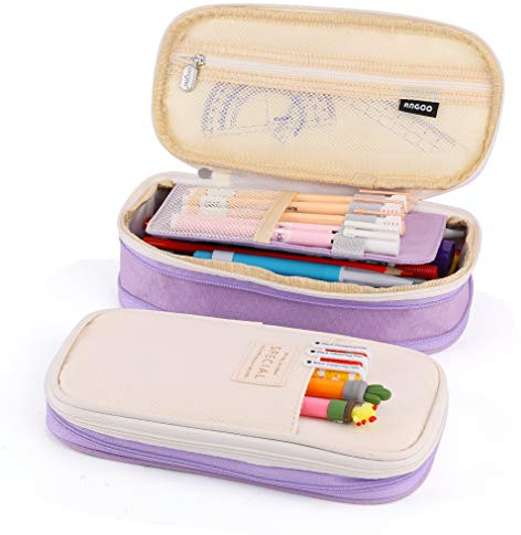 iSuperb Leinwand Mäppchen Skalierbar Etui Stifte Schulmäppchen für Mädchen, Junge, Teenage Stationery Organizer Bag (Purple)