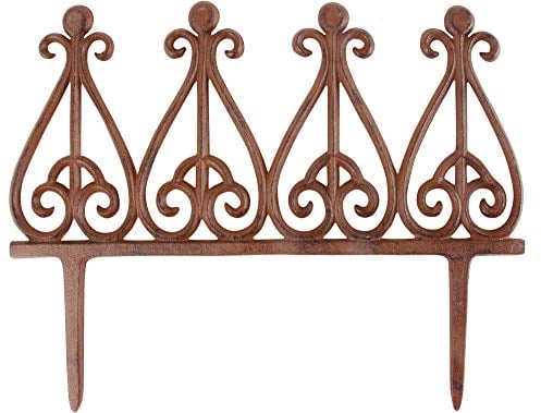 3 Stück Esschert Design Beetzaun Haken, Zierzaun aus Gusseisen, 39 x 30 cm, Beet Abgrenzung mit Erdspieß