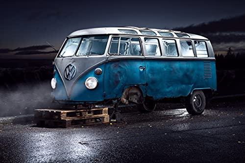 BEETEL BUS Fototapete VLIES-250x186 cm (6362A)-Oldtimer Autos Route 66 Cars Design Fotokunst Wandtapete-Inkl. Kleister-Vliestapete Bild Dekoration Wand-Dekor Moderne Motiv-Tapete Panorama Poster XXL