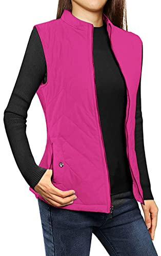 ORANDESIGNE Doudoune sans Manche Gilet Ultra Légère Veste Manteau Parka Blouson Zippée Hiver pour Femme Gilet Duvet Femme Chaud Doudoune sans Manche Col Montant A Rose Rouge S