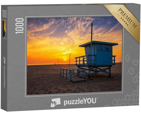 puzzleYOU: Puzzle 1000 Teile „Sonnenuntergang am Strand von Santa Monica, Los Angeles“ – aus der Puzzle-Kollektion Sommer, Strand, Strand & Meer, Himmel & Jahreszeiten