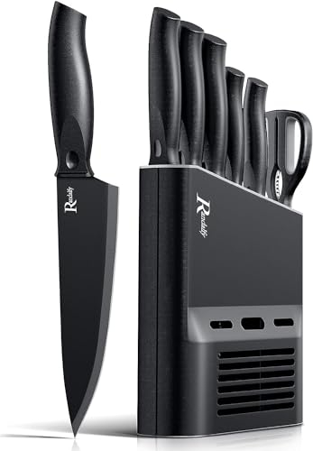 Couteau Cuisine, Ustensiles de Cuisine, avec Blocs, Compris Couteau a Steak, à Pain, pour Table, Noir