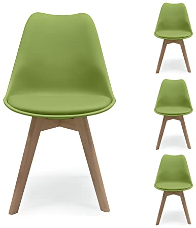 Homely - Pack de 4 sillas de Comedor o Cocina de diseño nórdico Day, Asiento de Polipropileno y Patas de Madera de Haya, Color Verde