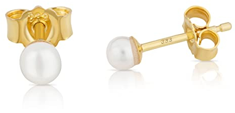 NKlaus Paar 3mm echte Süßwasserperle Ohrstecker 333 Gelb Gold 8 Karat Perlen Ohrringe 13136
