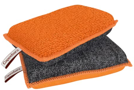 CAPEEBARA - Lot de 2 Éponges Lavables Réutilisables, Douces et Grattantes - Éponge de Cuisine Eco-Friendly (Orange)