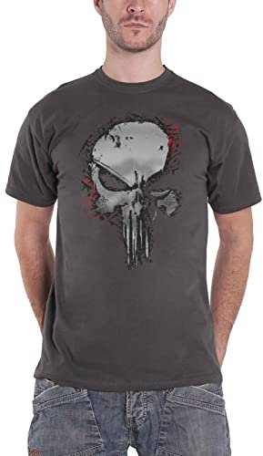 Marvel Punisher T Shirt Metallic Skull Logo Official Mens Charcoal Grey M