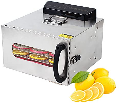 Dörrmaschine, 400W Dörrautomat Edelstahl Temperaturregler von 30 bis 90°C, Timerfunktion von 24 Stunden Trockenzeit, 6 Stufen für Obst, Fleisch, Obst, Dörr, Obsttrockner
