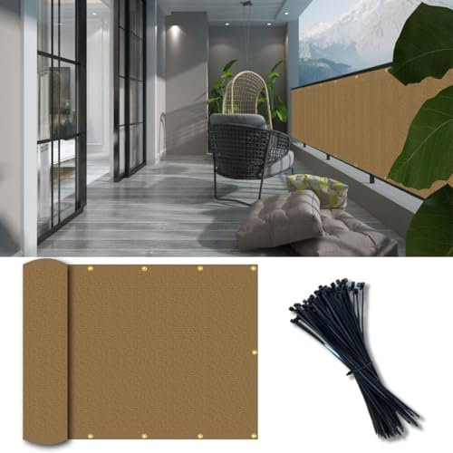 Vocray 0.9X6M Privatsphäre Sichtschutz für Balkon Geländer, Sonnenschutz Balkon Netz, Wind- und Staubschutz, Mesh Stoff für Außenschutz, Pool, Terrasse, Patio, Zaunabdeckung(Mokka)
