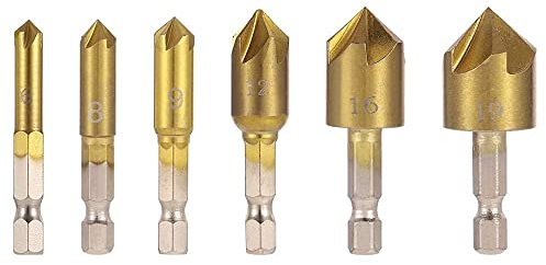 Fixinus Juego de 6 brocas avellanadoras cónicas, avellanadores de madera, juego de brocas avellanadoras de 82 grados para madera, puntas de cambio rápido de 6 mm a 19 mm