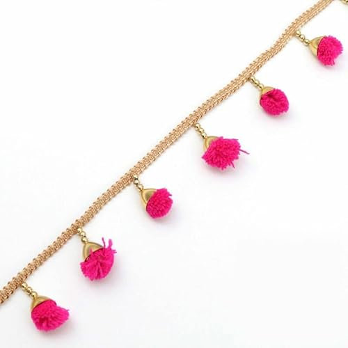 Hot Pink Pom Pom Quasten, indisch, gewebt, Goldbesatz, Bordüre, Spitze, ethnisch, 1 m, Hot Pink X261