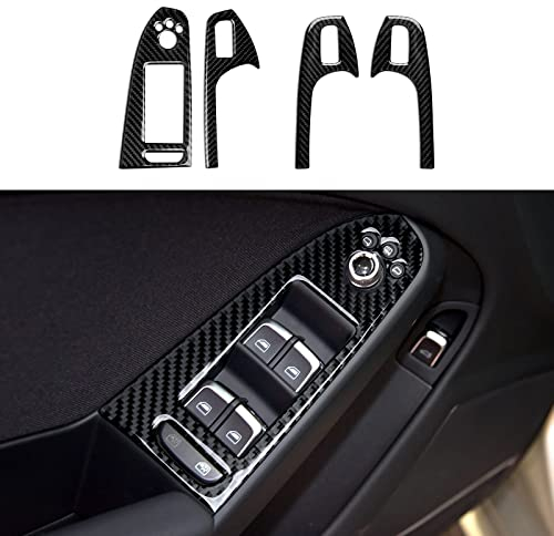 4PCS Auto Fensterheber Schalter Trim Cover Carbon Fiber Aufkleber Kompatibel mit Audi A4 (2009-2016) S4(2010-2016) RS4 (2012-2015) Interieur Zubehör (Ohne Loch)