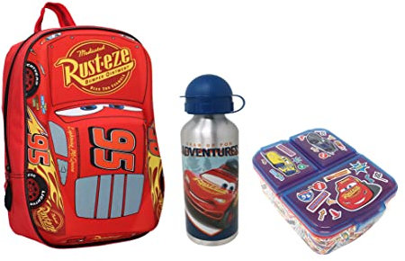 Theonoi Set Cars Lightning McQueen 3D-Effekt Rucksack Backpack Schulrucksack Schulranzen Kindergarten Kleinkinderrucksack (Rucksack + Flasche + Brotdose)