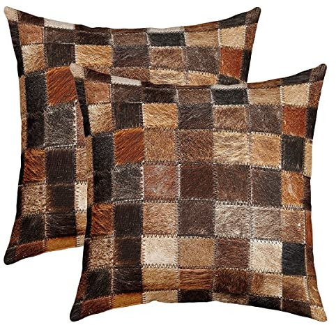 2er Set Kissenbezüge Kuhfell Kissenbezüge 40x40cm Weiches Rindsleder Rustikale Western Wild Animal Skin Quadrat Dekokissen Sofa Kissenhülle Dunkelbraun Kissenbezug Sofakissen Couchkissen