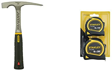 Stanley 1-54-022 FatMax AntiVibe Brick Hammer, 20 oz & STA998985 Pocket Tapes, 5m/16ft & 8m/26ft