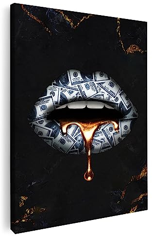Artmazing | Lippen Geld Bild | Designer Bilder | Coole Bilder | Bild & Leinwand | Leinwandbild XXL | Leinwand Hochformat | Coole Wandbilder Wohnzimmer | Kunstdruck Leinwand | Leinwand XXL | Bild Geld