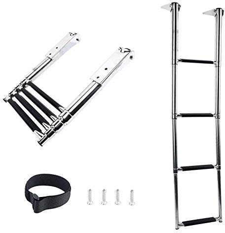 Leitern, zusammenklappbare 4-Stufen-Schwimmbadleiter, zusammenklappbare, teleskopierbare Bootsleiter für Marineyachten, Pontons, Docks und mehr, Belastung 330 Pfund Decoration