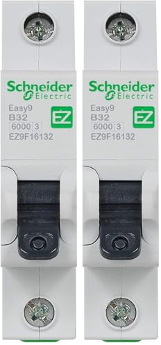 Schneider Electric Easy9 - MCB Miniature Circuit Breaker, 1 Pole, Type B, 6kA Breaking Capacity, 32A, 230V, EZ9F16132 (Pack of 2)