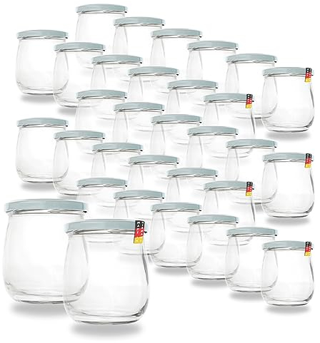 Flaschenbauer 417ml Premium Einmachgläser, 32 x vielseitige Konservengläser mit TO82 Twist-Off Deckel, inklusive Etiketten - für Marmeladen, Honig, Obst, Gemüse - Diverse Farben & Sets [Weiß]