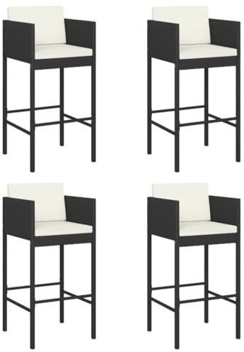 vidaXL Poly Rattan Bar Stools with Cushions, Weather- Outdoor Seating, Lightweight and Durable Construction, Black, Set of 4