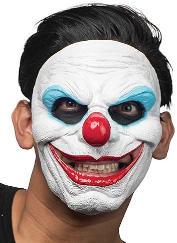 Grinsender Horrorclown Maske des Grauens aus Latex - Erwachsenen Grusel Kostüm Halbmaske - ideal für Halloween, Karneval, Motto- & Grusel-Party