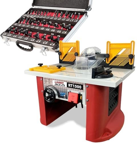LUMBER JACK Router Table with Built in Motor Bench Top 240V Electric Routing for Woodworking Includes Collets and a 35 Piece 1/4 Cutter Set