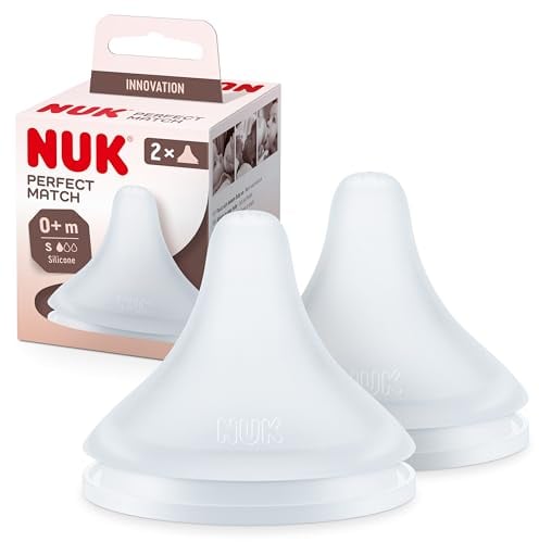 NUK Perfect Match Baby Bottle Teats | 0+ Months | Adapts to Baby's Palate | Anti Colic Vent | BPA-Free | Small Silicone Teat for Bottles | 2 Count