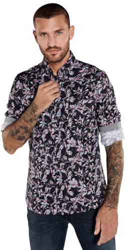 emilio adani Herren Herren Langarm-Hemd Gemustert, 36023, 36023, Mehrfarbig in Größe L