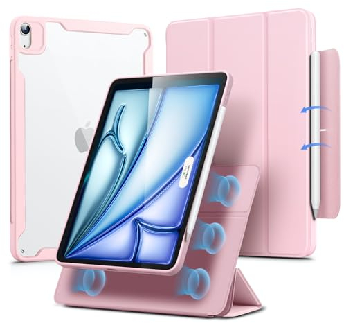 ESR für iPad Air 11 Zoll M3/M2 Hülle, iPad Air 7./6./5./4. Generation Hülle (2025/2024/2022/2020) 10,9 Zoll mit Stifthalter, abnehmbare magnetische Abdeckung, vertikaler Ständer,Rebound 360 Serie,Rosa