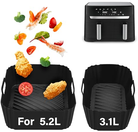 Hivio Air Fryer Silicone Liners for Philips/Tefal Easy Fry 5.2l/3.1l, Large&Small Air Fryer Accessories Compatible with Tower T17099 5.2l/3.3l, Lakeland 5l/3l&Salter Ek5729 Dual Drawer Air Fryer