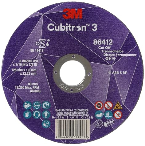3M Cubitron 3 Cut-Off Wheel, 86580, 80+, T41, 125 mm x 0.8 mm x 22.23 mm, EN, 25/Pack