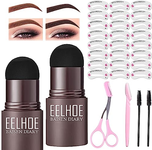 2 Pcs Augenbrauenstempel Set Augenbrauen Stempel Wasserdicht Wiederverwendbares Makeup Wasserfest Eyebrow Stamp Schablone Eyebrow Powder Stamp Mit Augenbrauenschablone (Dunkelbraun,Mittelbraun)