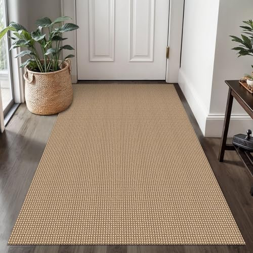 Ivissy Geflochtener Teppich, 90 x 150 cm, waschbar, für Eingangsbereich, Überwurf, Teppich, Gummi-Rückseite, Boho-Fußmatte, Inneneingang, Baumwolle, Küchenmatten, gewebter Haustür-Teppich für Foyer,