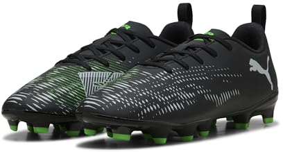 PUMA Future 8 Play FG/AG JR, Unisex Fussballschuh, PUMA Black-PUMA Silver-Fluo Green,