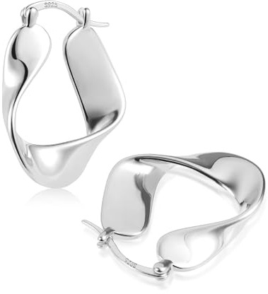 ALEXCRAFT Irregular Chunky Ohrringe Silber 925 Creolen Damen Geschenk für Frauen Freundin Mama Mädchen
