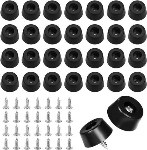ZyFurn 30PCS Rubber Cutting Board Feet with Stainless Washer and Screws Round Non-Slip Leveling Feet Adjustable for Furniture Shock Absorbing Pads Protector High Grip for Table Chairs Legs (Black)