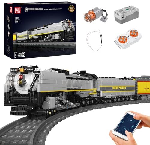 Mould King 12031 Technik Zug Eisenbahn Bauklötze Modell, 3357 Teile LED-Licht Dampflokomotive Zug Bausteine mit Fernbedienung Klemmbausteine Bauset, Geschenk für Erwachsene und Jugendliche