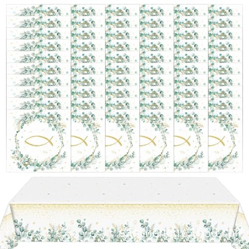 Lot de 60 Serviettes et 1 Nappe en Papier pour Décoration de Baptême et Table avec Motif Guirlande