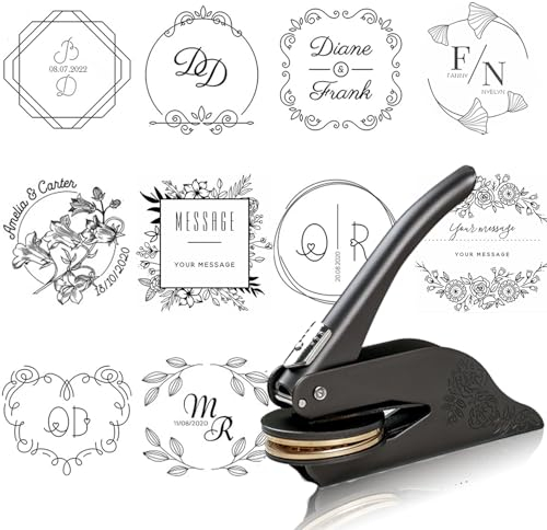 Personalisierte Prägestempel Buchstempel Personalisierte Prägezange für Papier für Grußkarten Geschenke kundenspezifische individueller Kranz, Hochzeitsgeschenk-Stempel Logo Name Design (Hochzeit)