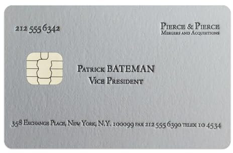 Patrick Bateman Business Card Kreditkarten Sticker, Kreditkarten Aufkleber, EC Karten Aufkleber, Credit Card Skin Cover, Credit Card Sticker, EC Karten Sticker, Easy Apply, Movie Prop (Large Chip)