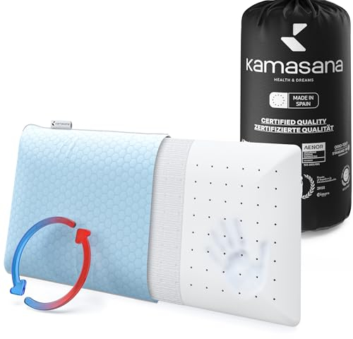 KAMASANA Orthopädisches Kissen 40 x 60 – hellblauer kühlender Bezug – anatomischer Memory-Schaum – hypoallergen, ergonomisch, atmungsaktiv, mit Belüftung und Nackenstütze