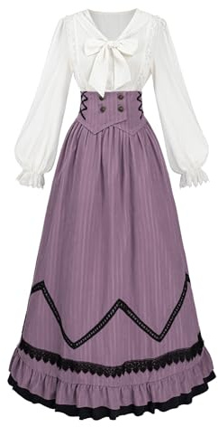 CR ROLECOS Robe victorienne pour femme - Robe médiévale - Chemisier Renaissance + Robe vintage pour femme - 2 pièces