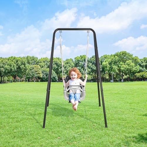 Altalena da Giardino 4 in 1 per Bambini con Schienale Regolabile, per Interni e Piccoli (Nero)