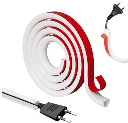 2M White Silicone Cable Trunking, Cable Tidy Hider for 1 Cords, Trunking for Electric Cables, Extension Cord Covers for Wires on Wall, Trunking for Wall Mount TV,Cable Raceway Home & Office Trim