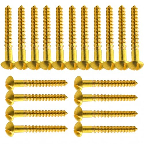 3.5mm x 25mm Solid Brass Wood Screws, Pack of 10 – Round Raised Head Slotted Screw (No.6) for Antique Restoration, Furniture, Cabinetry, Marine & Decorative Use