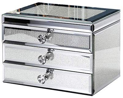 Geschenk für Frauen, Schmuckkästchen, Schmuckschatullen aus Glas, 3-lagige Schmucktruhe, großes Fassungsvermögen mit Spiegel, vielseitige Schmuckvitrine, Neujahrsgeschenke (Silber) (Silber) (Silber)