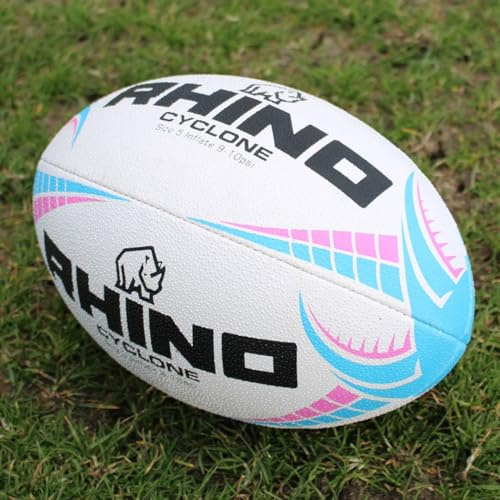 Rhino Rugbyball, Zyklon, Weiß/Hellblau/Rosa, Größe 4
